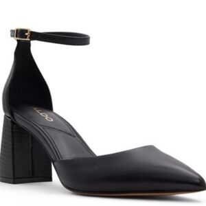 Aldo Black Block Heel Ankle Strap Heels